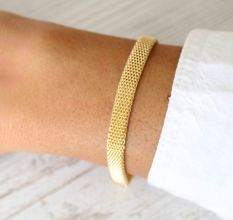 Gold Bismark Chain Bracelet, Chunky flat Brass Chain Bracelet, Elegant Bracelets